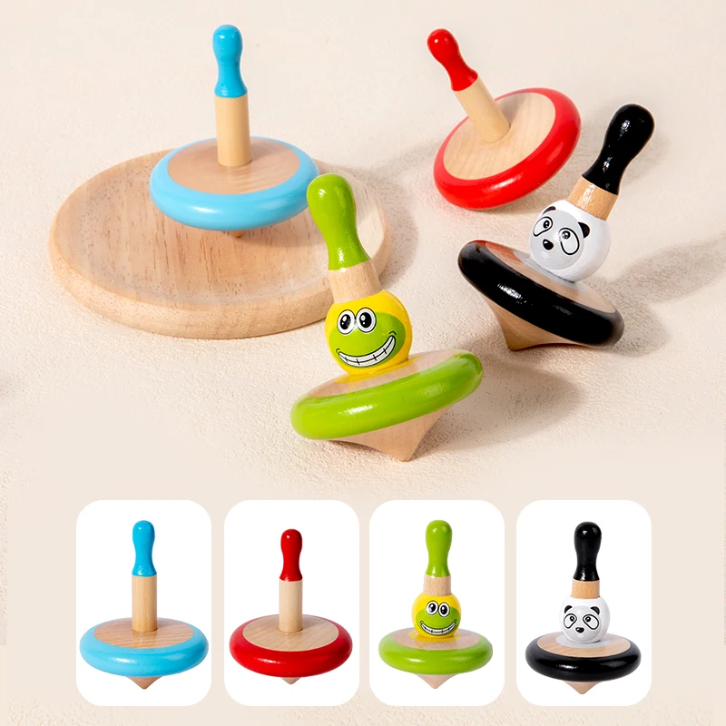 Wooden Spinning Top Toy Sets Colorful Rotating Gyro Toy for Children Early Education Birthday Party Gifts Desktop Spinning Top - 6
