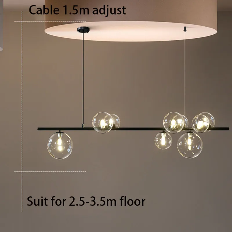 

Modern Black Chandelier For Dining Room Kitchen Bedroom Glass Ball Hanging Pendant Lamp Nordic Design Indoor Deco Light