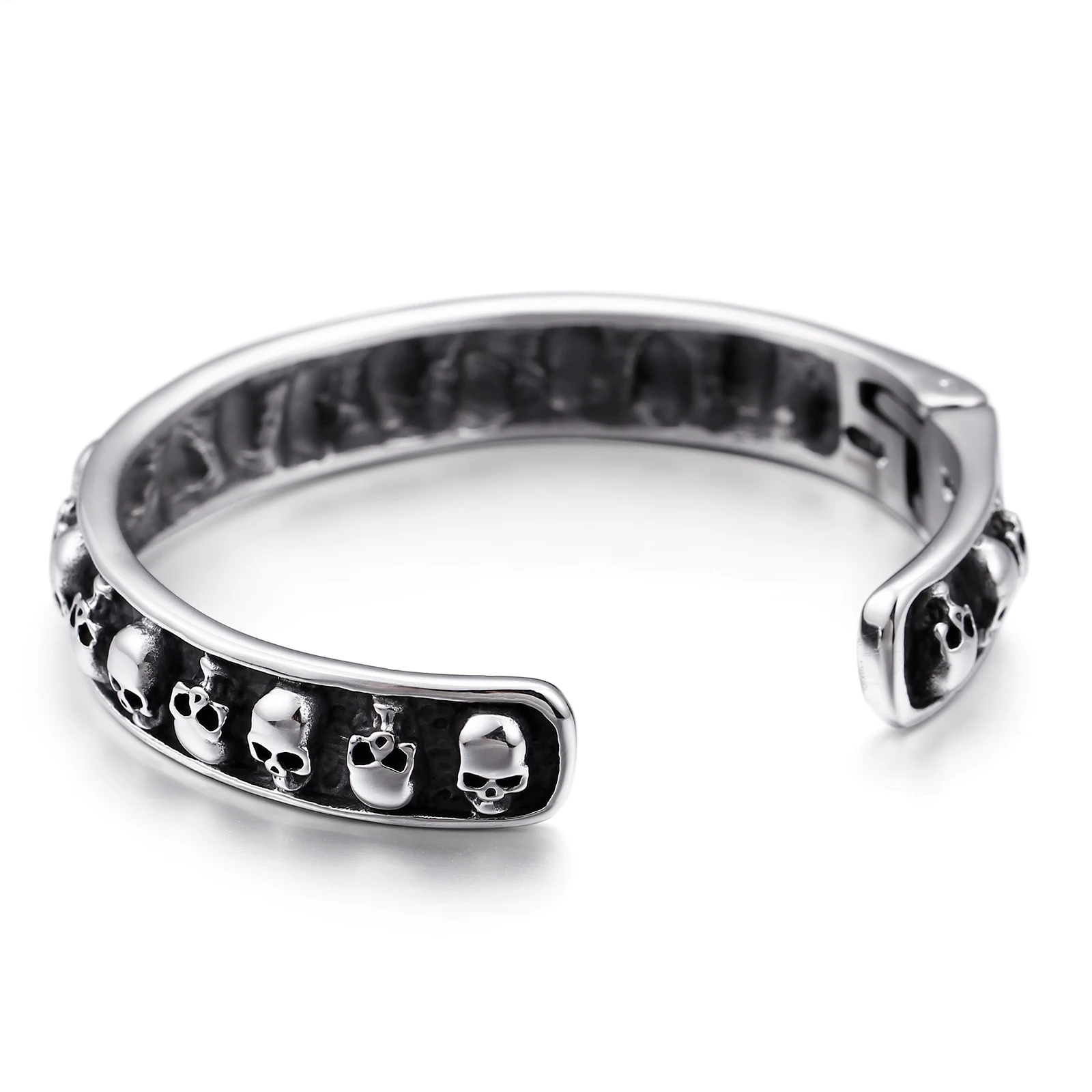 10mm Skull Ghost Head Bangle Men 316L Stainless Steel 2