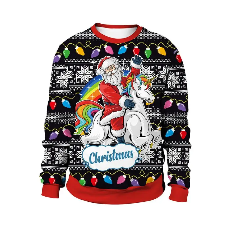 MczyniKobietySylwesterXmasBluzaznadrukiem3DSantaRidingUnicorn