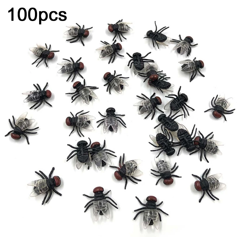 

100 Pcs Fake Flies Plastic Simulated Insect Fly Bugs Joke Toys Prank Halloween Supplies Party Favors E65D