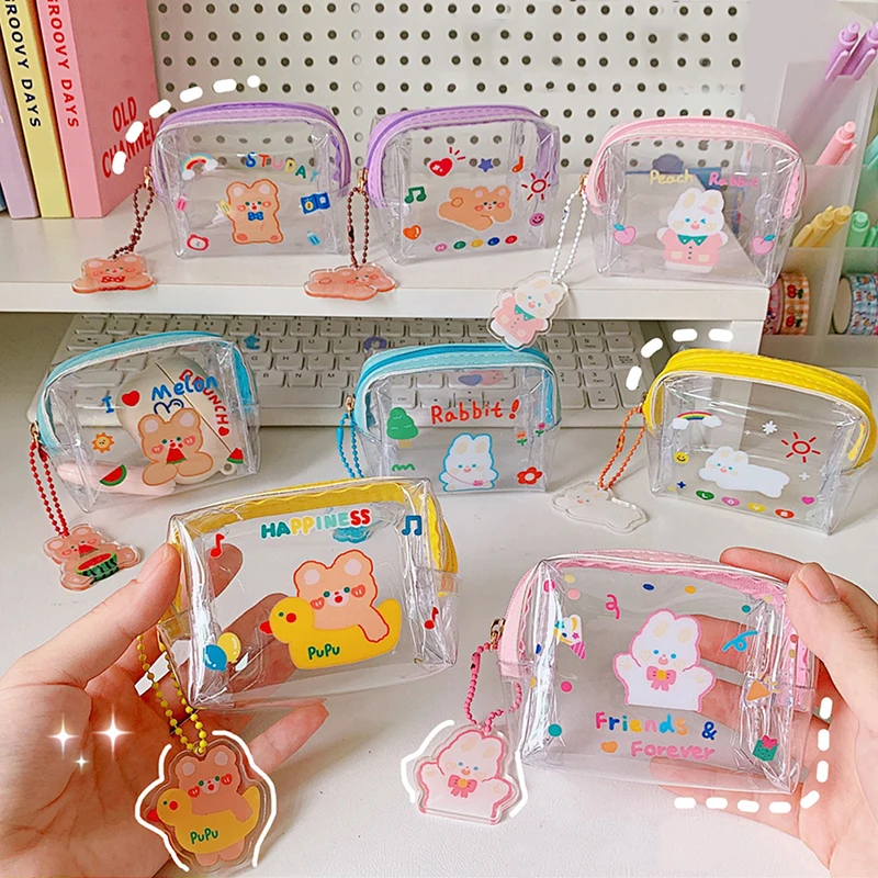 

Mini Pouch Storage Bag Lovely Cartoon Jelly Wallet Cosmetic Bag Coin Purse Zipper PVC Transparent