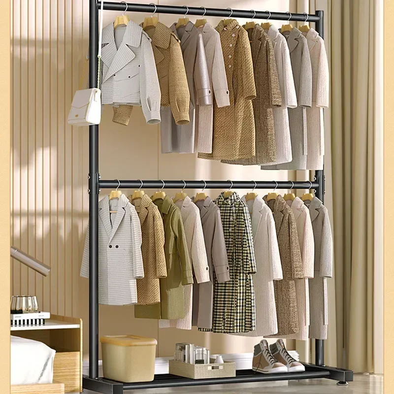 Hanging Heavy Duty Clothes Rack Black Metal Wheels Floor Outdoor Clothes Hanger Space Saver Industrial Perchero Pared Furniture
