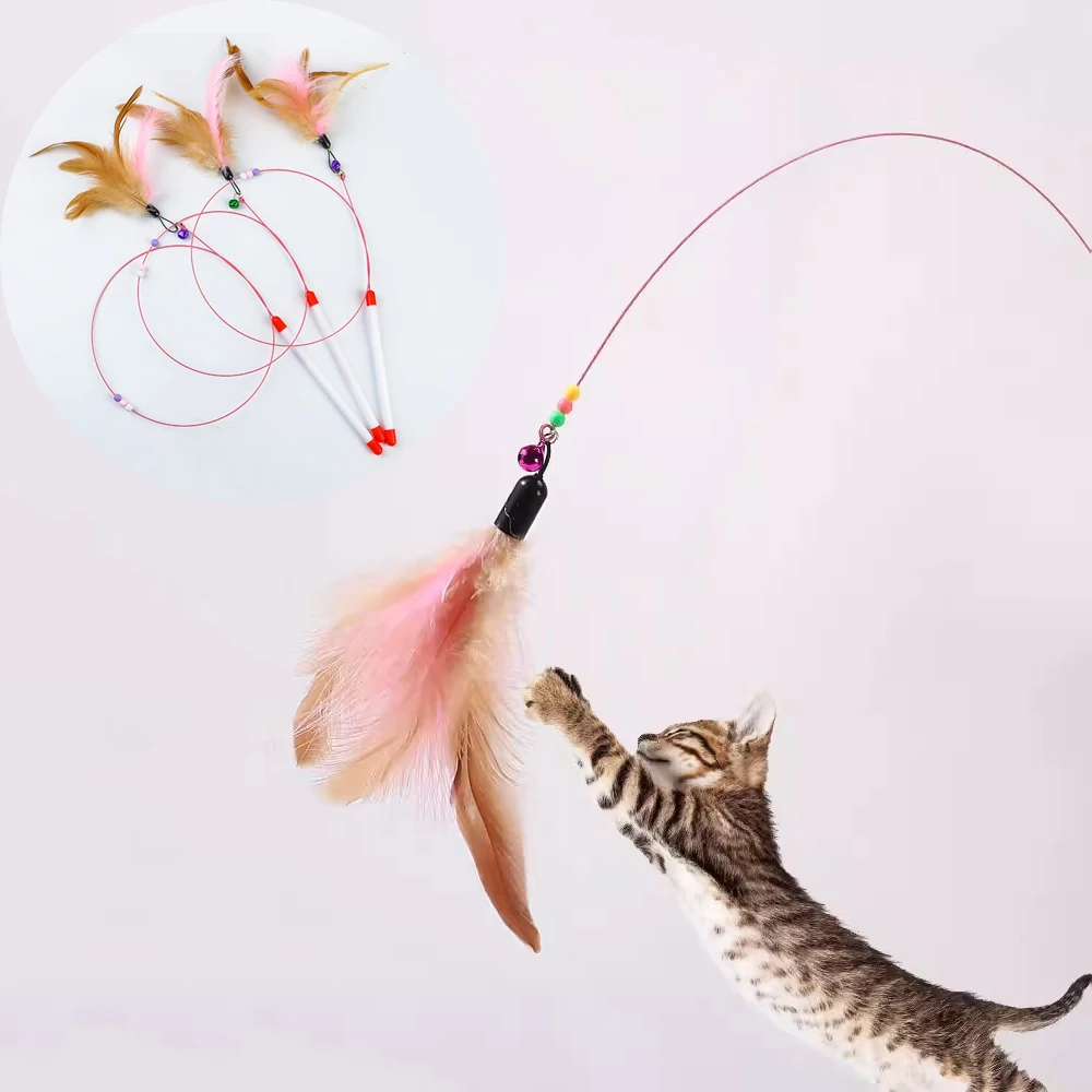 

Feather Cat Toys Interactive Funny Teaser Stick with Bell Kitten Playing Teaser Wand Training Pet accessories for Cat Supplies