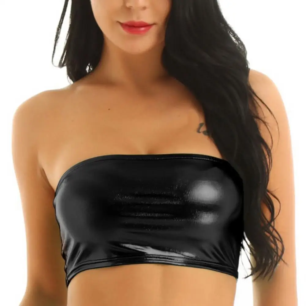 Women Sexy Tube Top Solid Color Shiny Strapless Cropped Tube Top Party Club Bandeau Bra women tube tops