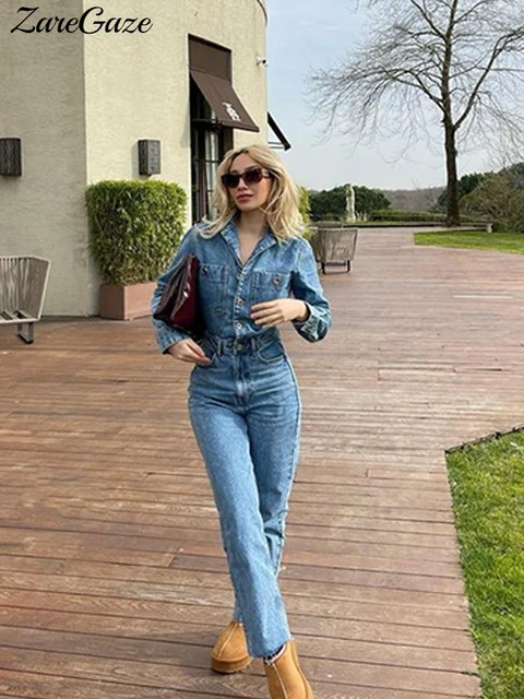 2023 Women Denim Jumpsuit Women's Jeans Overalls Long Sleeve