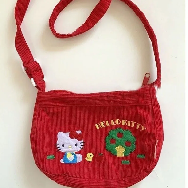 

New Kawaii Sanrios Anime Hellokitty Crossbody Bag Embroidery Mini Vintage Handmade Corduroy Shoulder Bag Kids Birthday Gifts