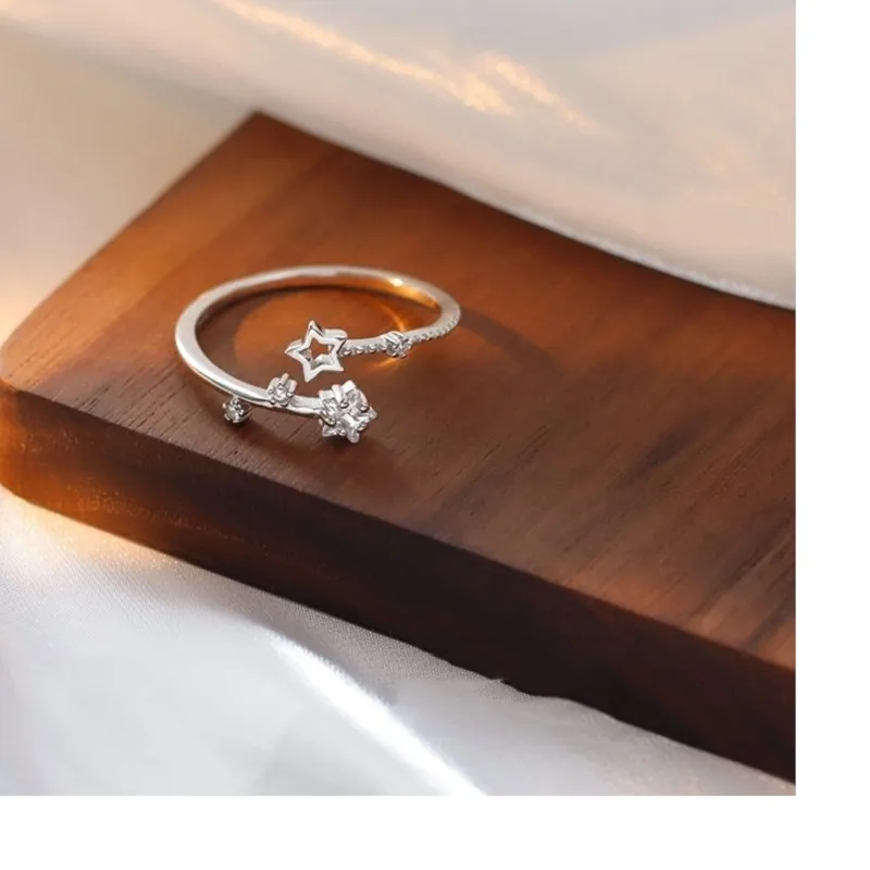 Korean Simple Shiny CZ Hollow Star Ring for Women 2024 New Fashion Open Finger Rings Party Jewelry Gifts Free Shippping Items
