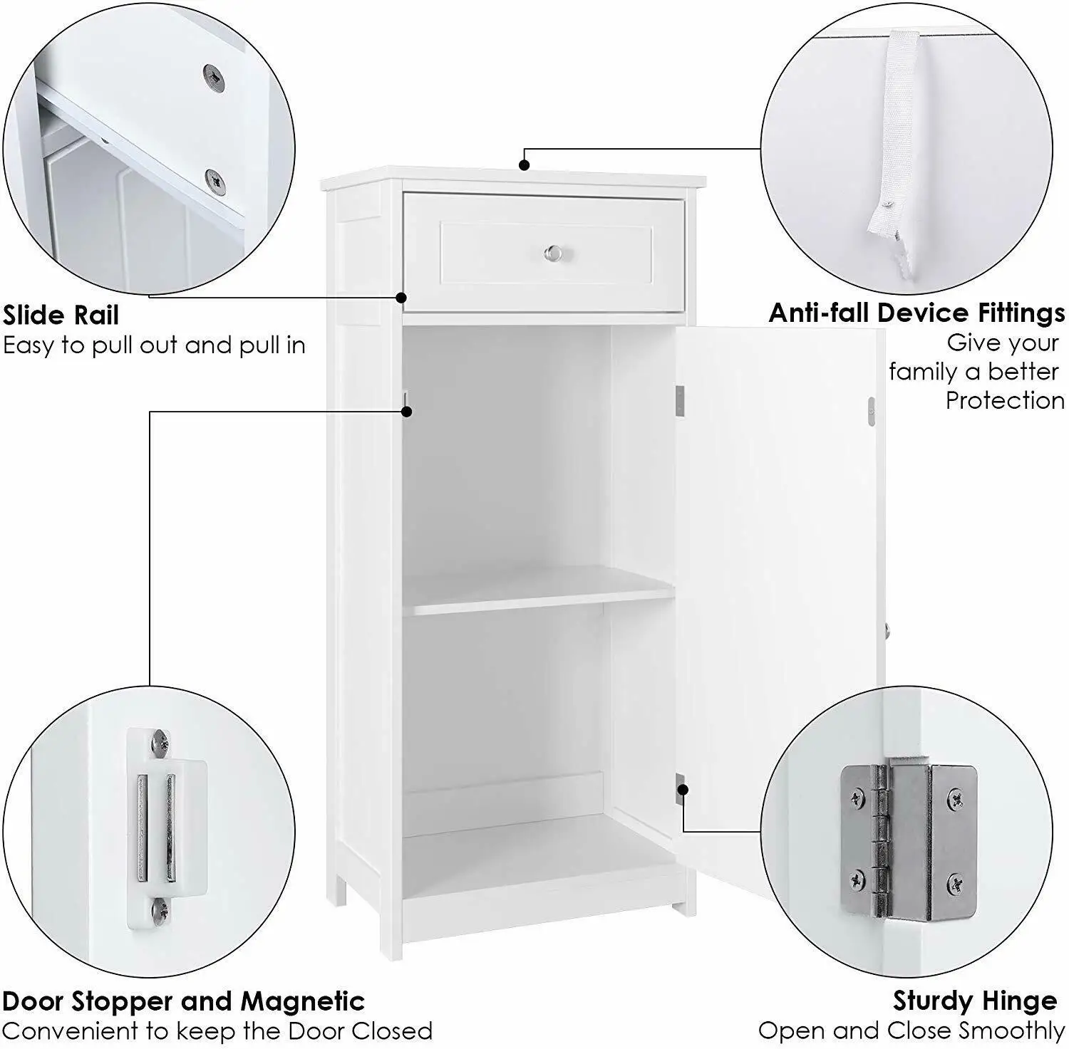 Bathroom Storage Floor Cabinet with Pull-Out Drawers and Door - White