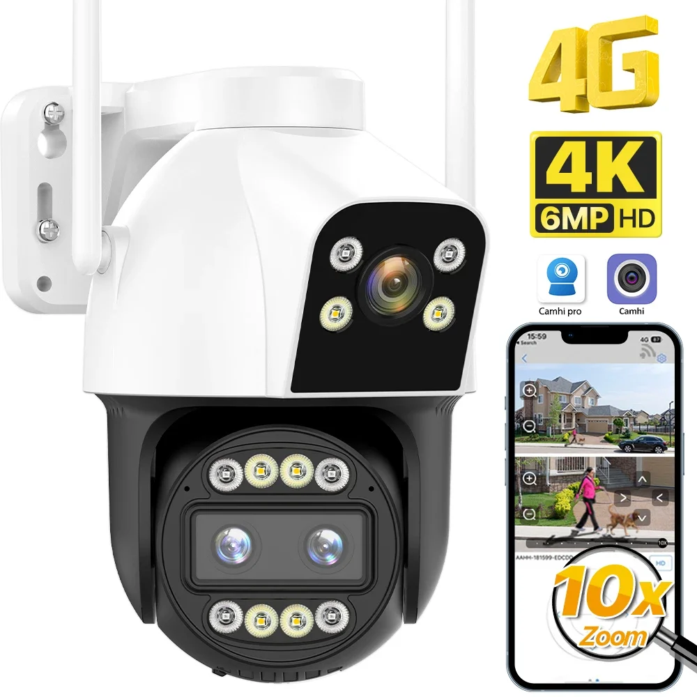 Wifi surveillance camera SIM Card 4G PTZ dome camera 4K 6MP HD 10X zoom outdoor wireless WIFI CCTV security camera two way audio P2P CamHi Pro