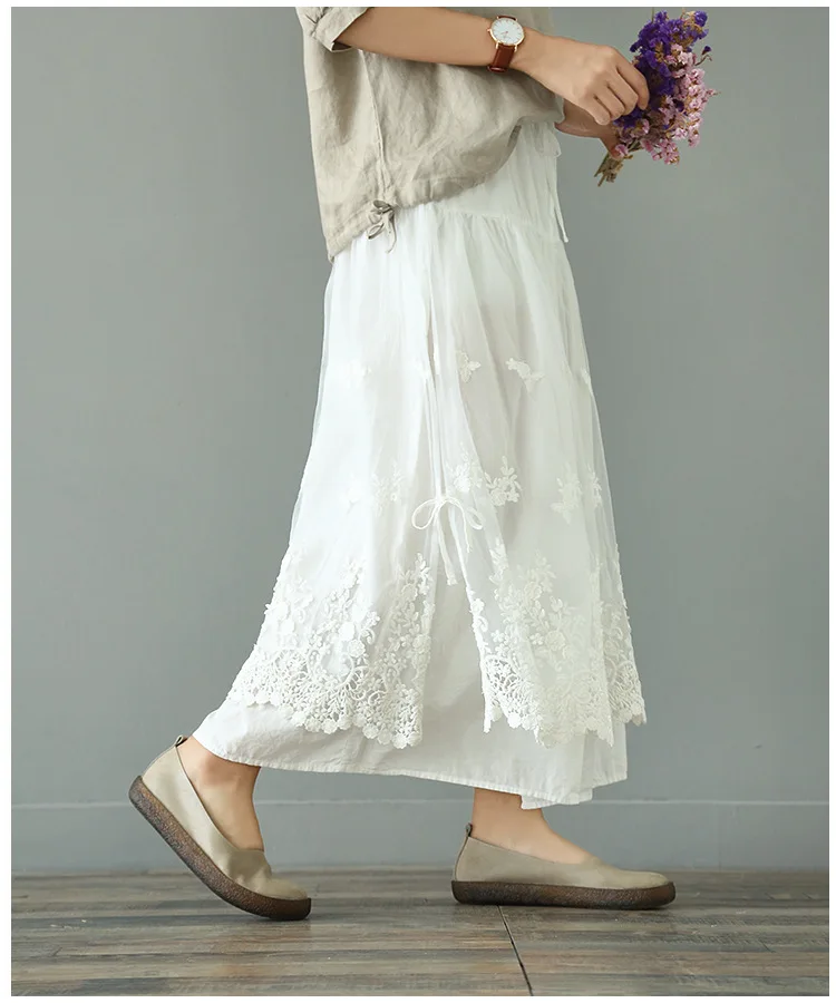 white skirt French Long Skirt Ankle Retro Double Mesh Yarn Loose Embroidery A-Line skirt RV474 summer skirts