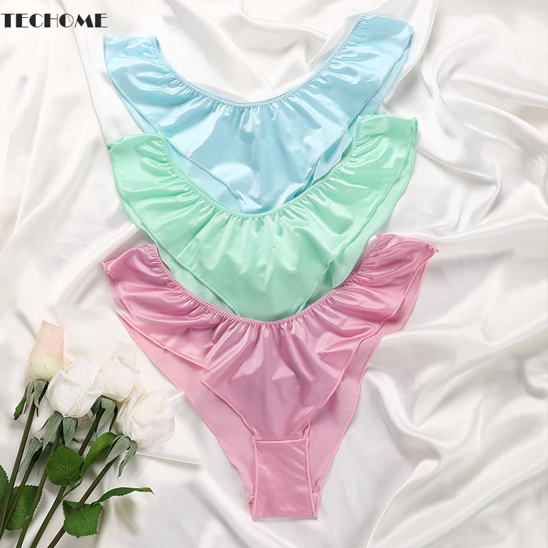2022 Women Ice Silk Thongs Ladies Panties Low Waist Sexy Fun Thong