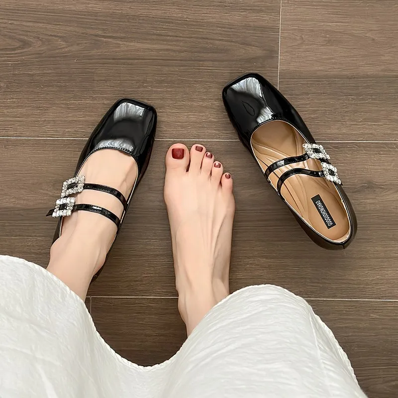 Aphixta Elegant Woman Shoes Red Cross Starp Leather Pumps Female Shallow Mary Janes  Square Toe Shoes Drop Shipping Plus Size 43