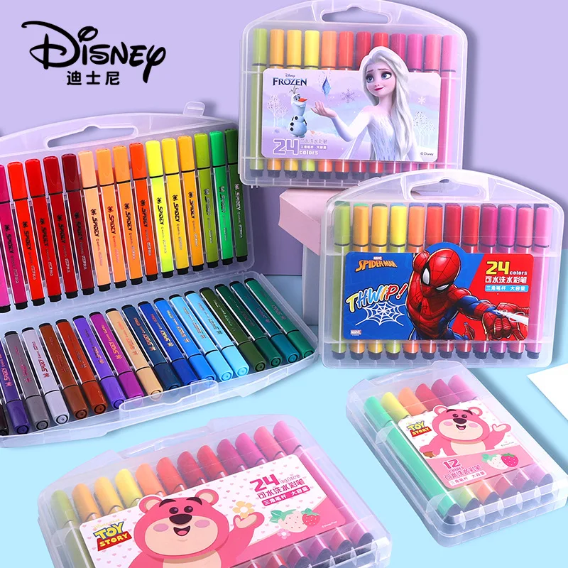 Creative Disney Watercolor Pen For Kids Waterborne 12 Color 24 Color 36 Brush For Kindergarten Washable Triangle Rod
