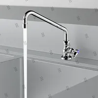 ก๊อกน้ําติดดาดฟ้าอุณหภูมิเดียวเชิงพาณิชย์พร้อมหัวฉีดสวิงและคอห่านหมุนสําหรับอ่างล้างจาน - โครงสร้างทองเหลืองทนทาน 4