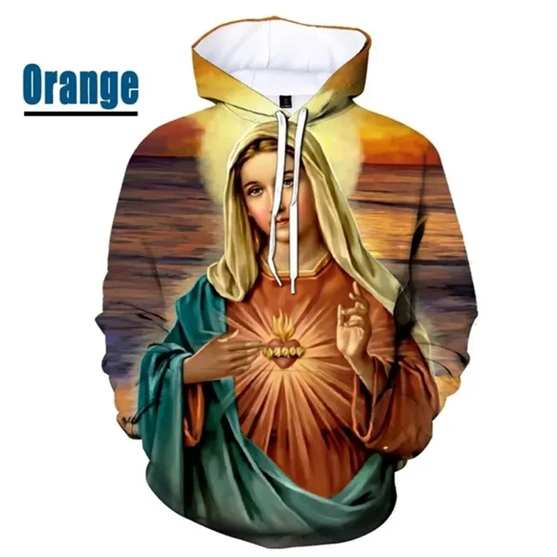 thumbnail image 1 of Sudadera con capucha gráfica de Virgen María ama a todos para hombre, sudaderas informales de gran tamaño personalizadas con estampado 3D, sudaderas para hombres, 1 of 4
