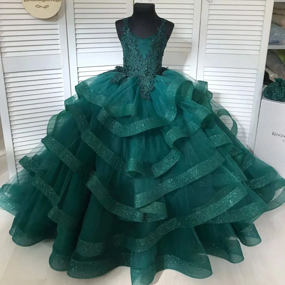 

Dark Green Flower Girl Dresses For Wedding Kids Party Girls Pageant Dresses Applique Princess Children Birthday Baby Prom Gowns