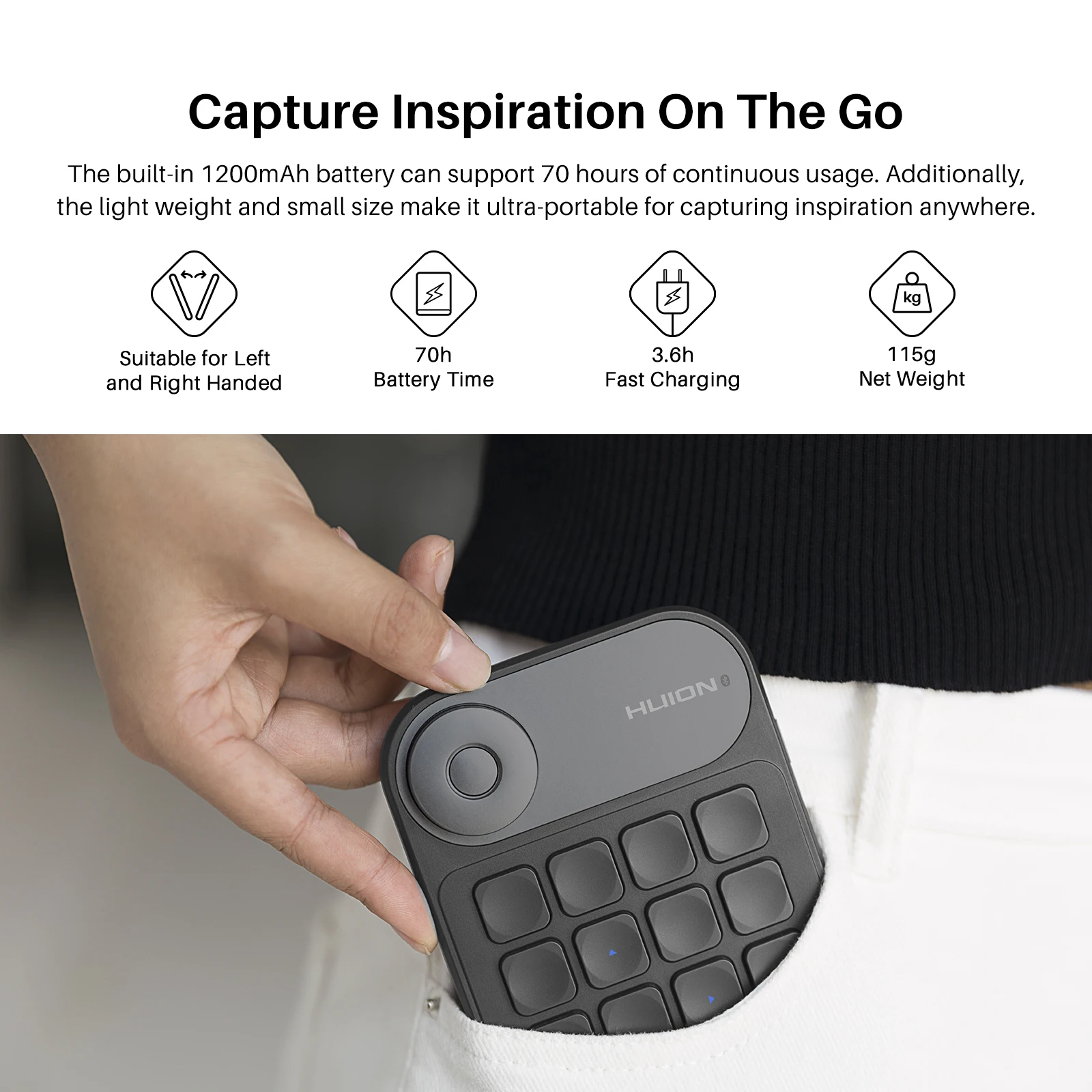 Huion-mini Teclado K20 para Desenhar Tablet pc e Telefone 18 Teclas com Controlador de Discagem Versão Atualizada - Imagem 3