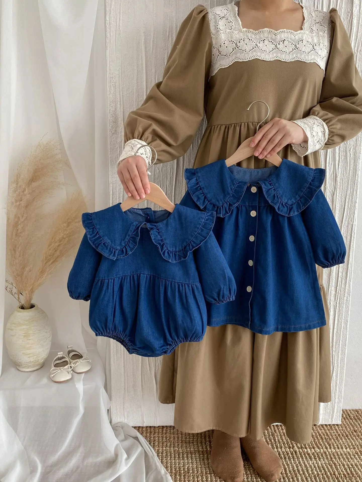 Baby Girls Denim Bodysuit Long Sleeve One Piece