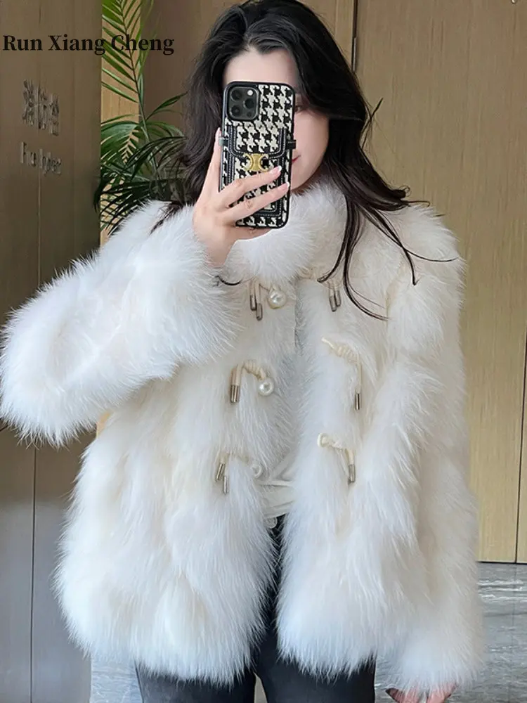 Women's Winter Coat 2023 New Faux Fox Fur Coat Luxury Designer Oversize Short Elegant Stand Collar Fashion Fluffy Plush Jacket