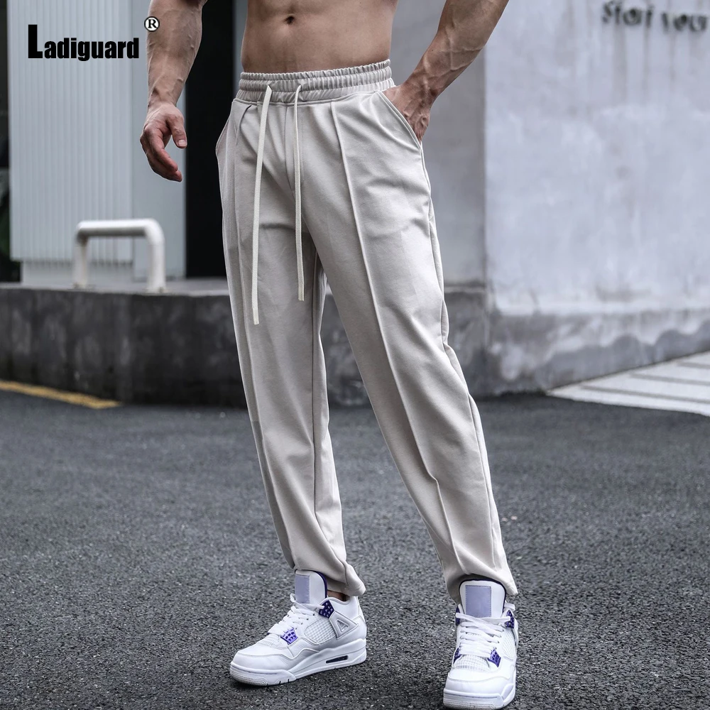 

Ladiguard 2023 Kpop Fashion Leisure Sports Running Pants Apricot Soft Pocket Trouser Plus Size Mens Casual Drawstring Sweatpants