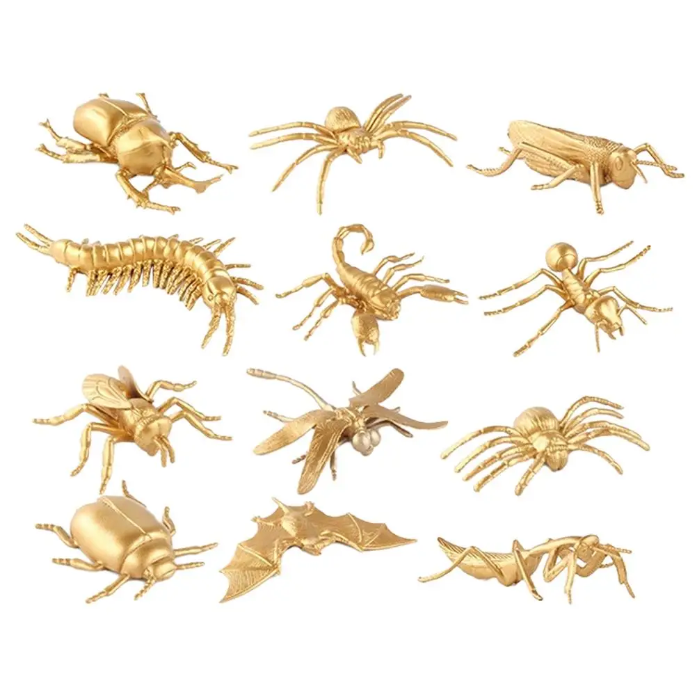 12 Pcs Gold Insect Toy Insects for Learning Educational Toys Realistic Animal Toddlers Simulated Models Vivid Plastic Animals