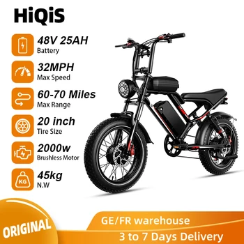 Motore elettrico per bici HiQiS S8 32MPH 48V 25AH doppia sospensione pneumatici grassi da 20 pollici a lungo raggio 70 miglia e-bike per adulti