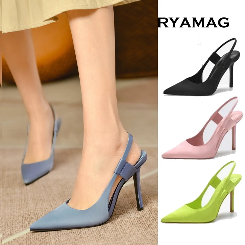 Women Slingback Sandals Spring New Brand Pointed Toe Slip On Thin High Heel Ladies Elegant Pumps Shoes Drss Sanda