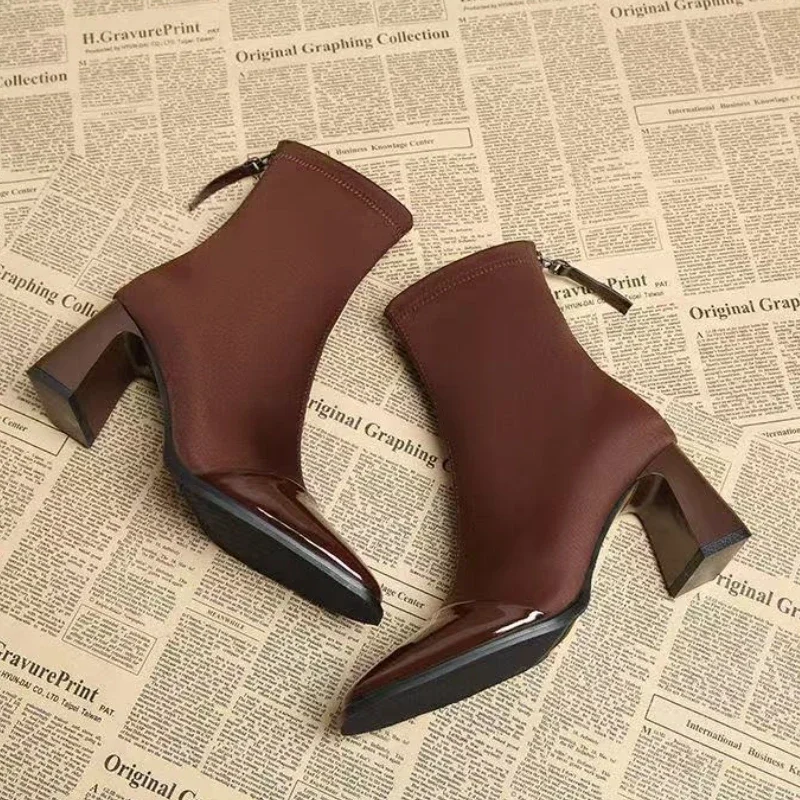 Square Toe Women Ankle Boots Suede High Heels Fashion Shoes Chunky Motorcycle Boots Trend Winter New Pumps Botas Short Boot35-40