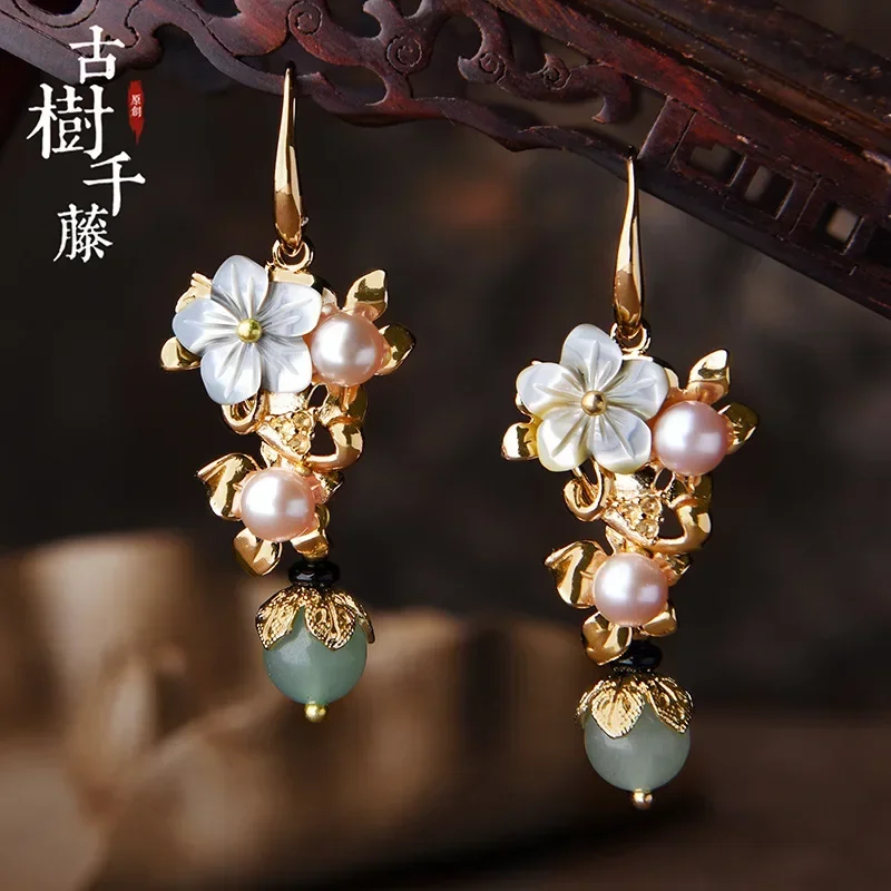 

free shipping Original antique earrings long pearl earrings personality Chinese style earrings girl indian jewelry cute women