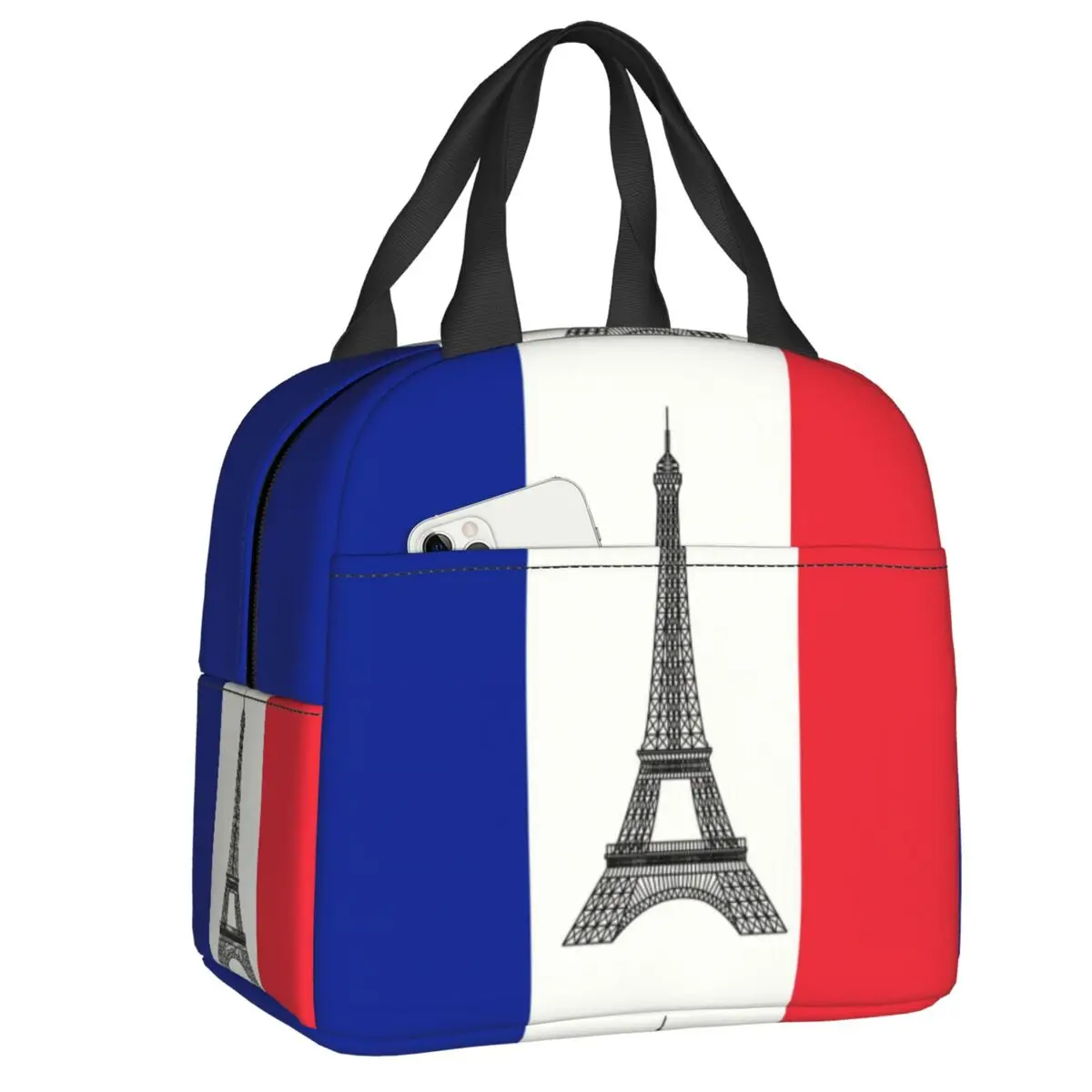 

Flag Of France Insulated Lunch Tote Bag for Women French La Tour Eiffel Portable Cooler Thermal Bento Box Kids School Children