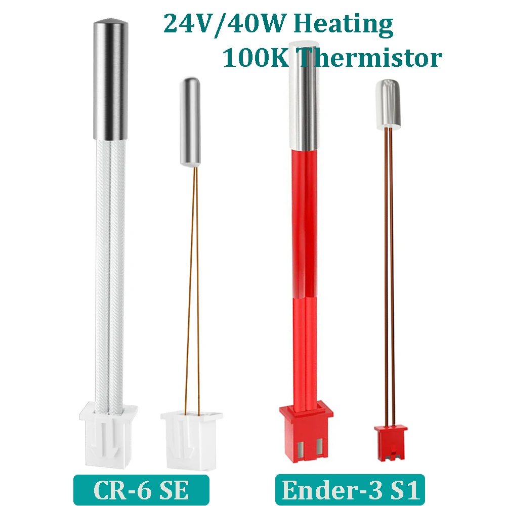 Cartucho Aquecedor Ender s1 Cr6 se Haste de Aquecimento 100k Termistor Temperatura Sensor Impressora 3d Parte para Ender3 s1 Cr6 se 24v 40w