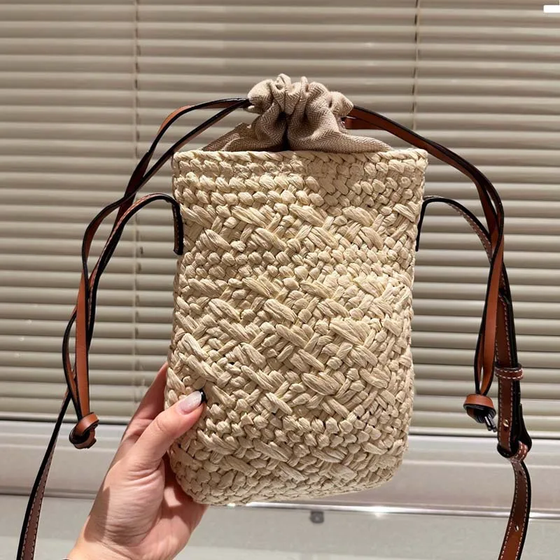 

Vintage Straw Beach Bag Palm Cowhide Weave Square Tote Shoulder Crossbody Bag 2024 New Summer Brand Travel Basket High Quality