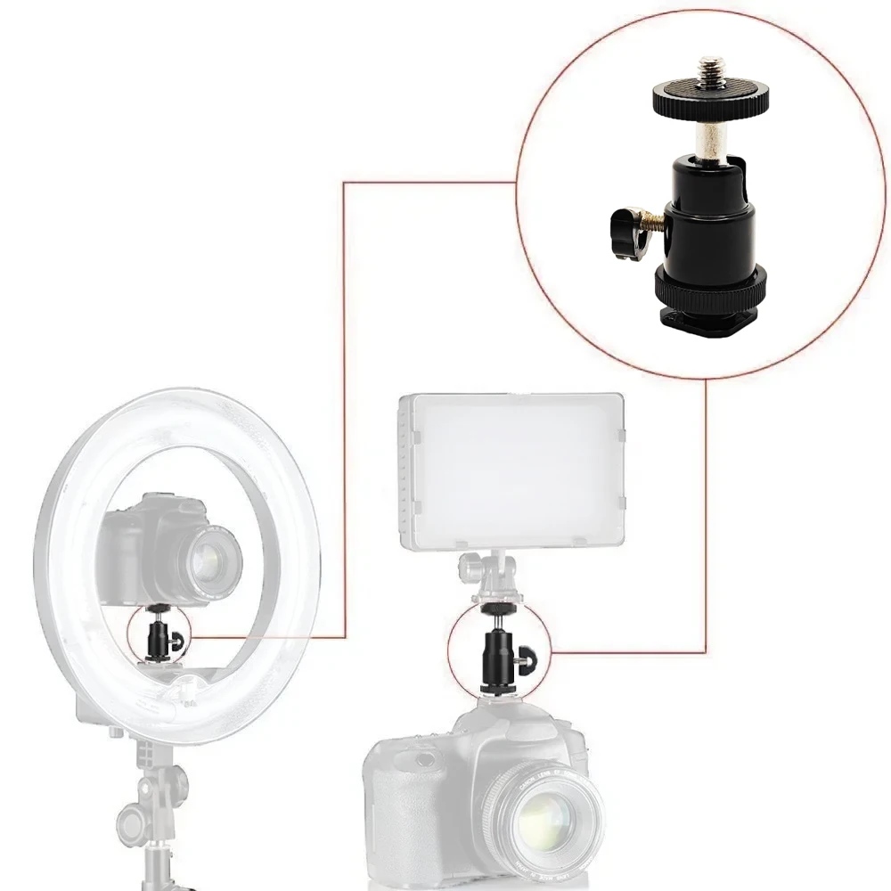 1/4" Camera Hot Shoe Mount 360° Rotatable Metal Mini Ball Tripod Ball Head Adapter with 1/4" Screw for Camera Light Microphone
