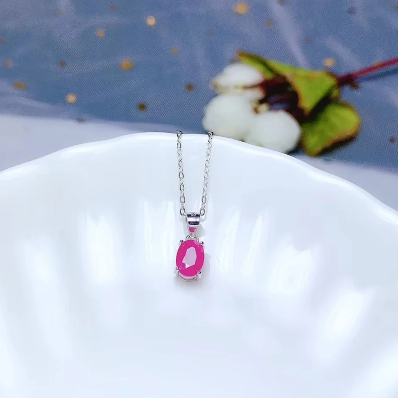 매일 착용을위한 천연 루비 펜던트 5mm * 7mm 등급 1 천연 루비 실버 펜던트 사무실 여성을위한 루비 쥬얼리