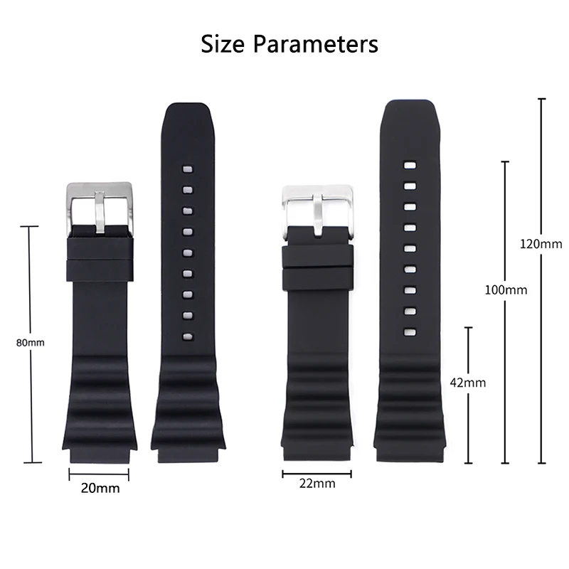 Silicone Sport Strap with Stainless Steel Buckle - Waterproof Diving Rubber Watch Band Belt