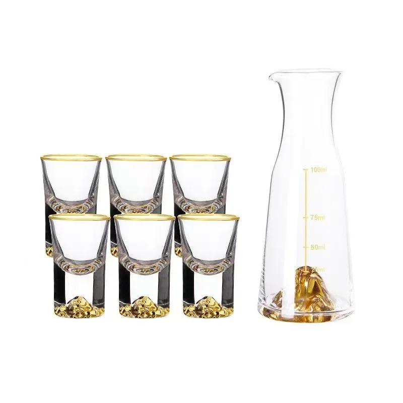 Chinese Style Gold Foil White Wine Glass Set Personalized Creative Jinshan Barware Decanter Home Small Liquor Cup Bar Sets
