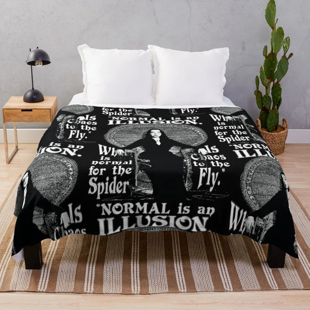 

Morticia Addams-Normal Is An Illusion... Throw Blanket Designer Blankets Bed linens Personalized Gift