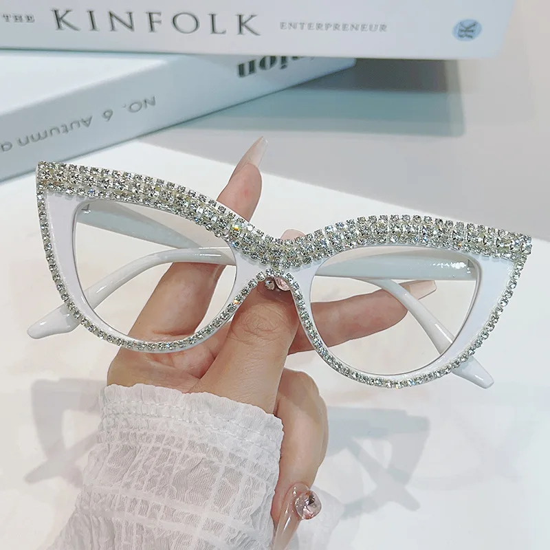 Eyeglasses Frames Eyewear Frames Women Glasses Fashion Eyeglasses Vintage Luxury Brand Designer Diamond Cat Eye Glasses Frame Women Fashion Trending Crystal Sexy Myopia Reading Eyeglasses Frames