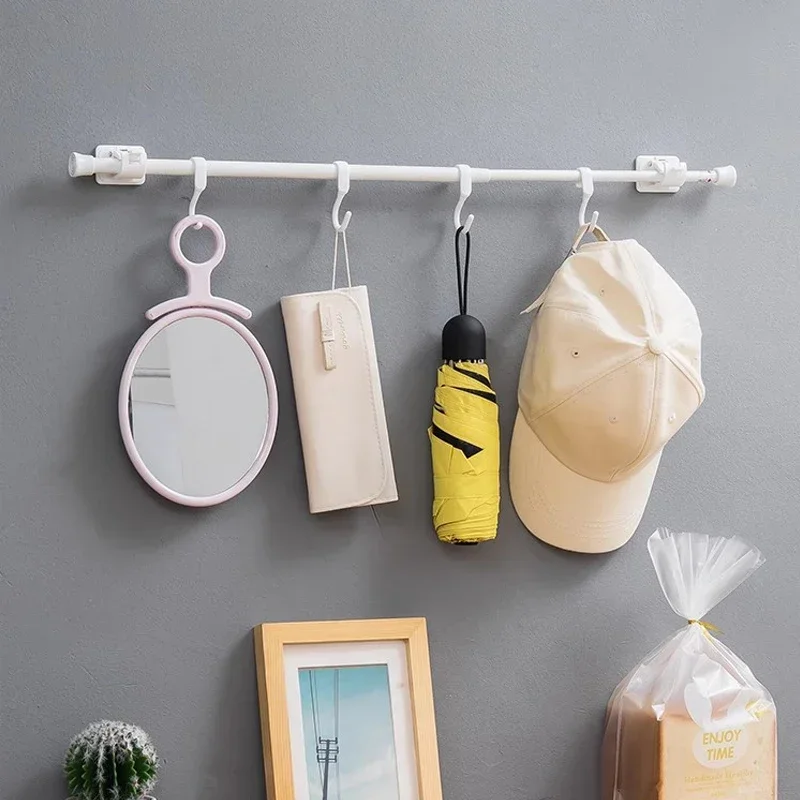 Curtain Rod Hook 4PCS Adjustable Curtain Rod Holder Clamp Hooks Rod Bracket Holders Adhesive Wall Curtain Fixed Clip Hanging Rack Hook
