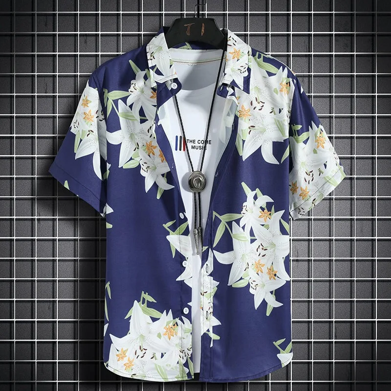 

Hawaiian Beach Shirts Men'S Short-Sleeved Casual Shirts Seaside Vacation Quick-Drying Clothes Loose Floral Tops S-5XL