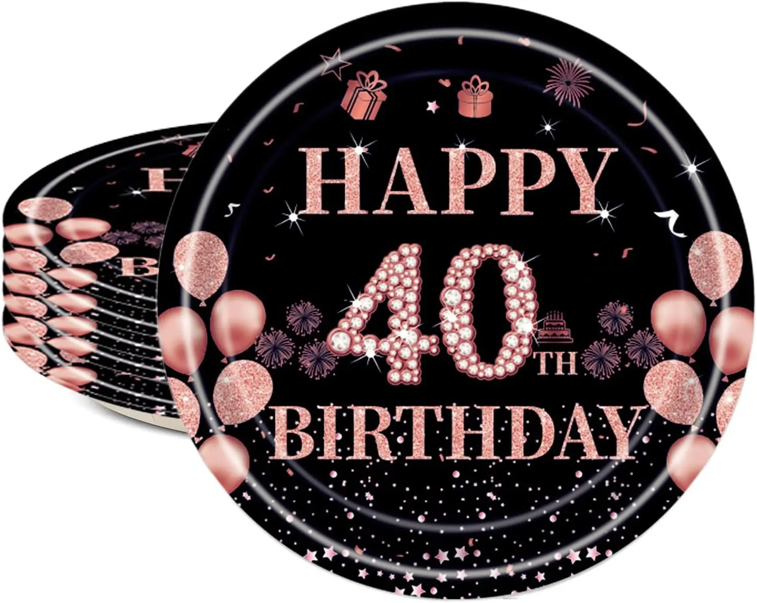 Description Picture 2 of item8 Guests Purple Pink Disposable Tableware 40 Year Old Plates Cups Queen Women Happy 40th Birthday Party Supplies