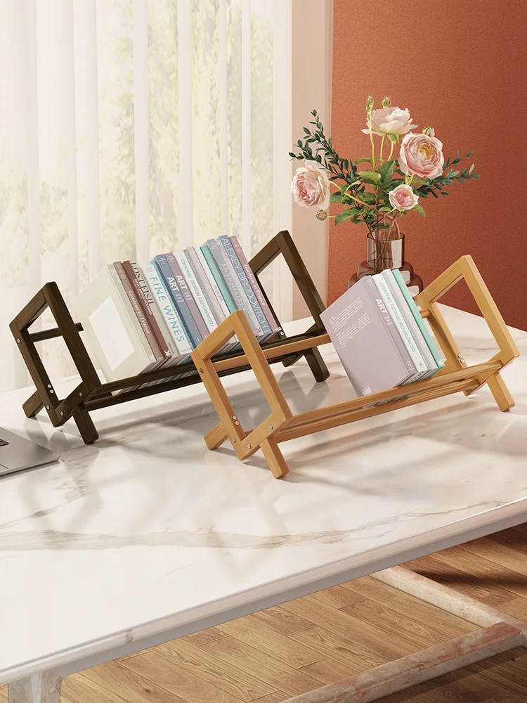 

Small Bookshelf for Easy Storage of Books, Table Top, Solid Wood on Desk