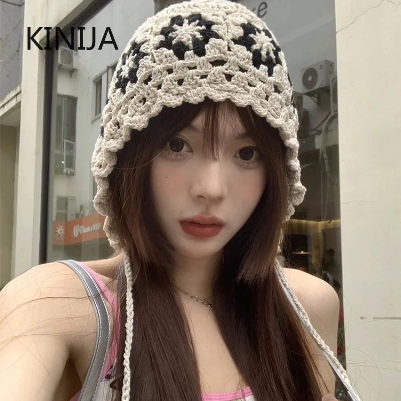 Handgemachte ausgehöhlte Häkelmütze für Mädchen, dünn gestrickt, Eimerhut, ganzjährig, Kopftuch, Hüte, niedliche, atmungsaktive Beanie-Mütze, Japanesesle