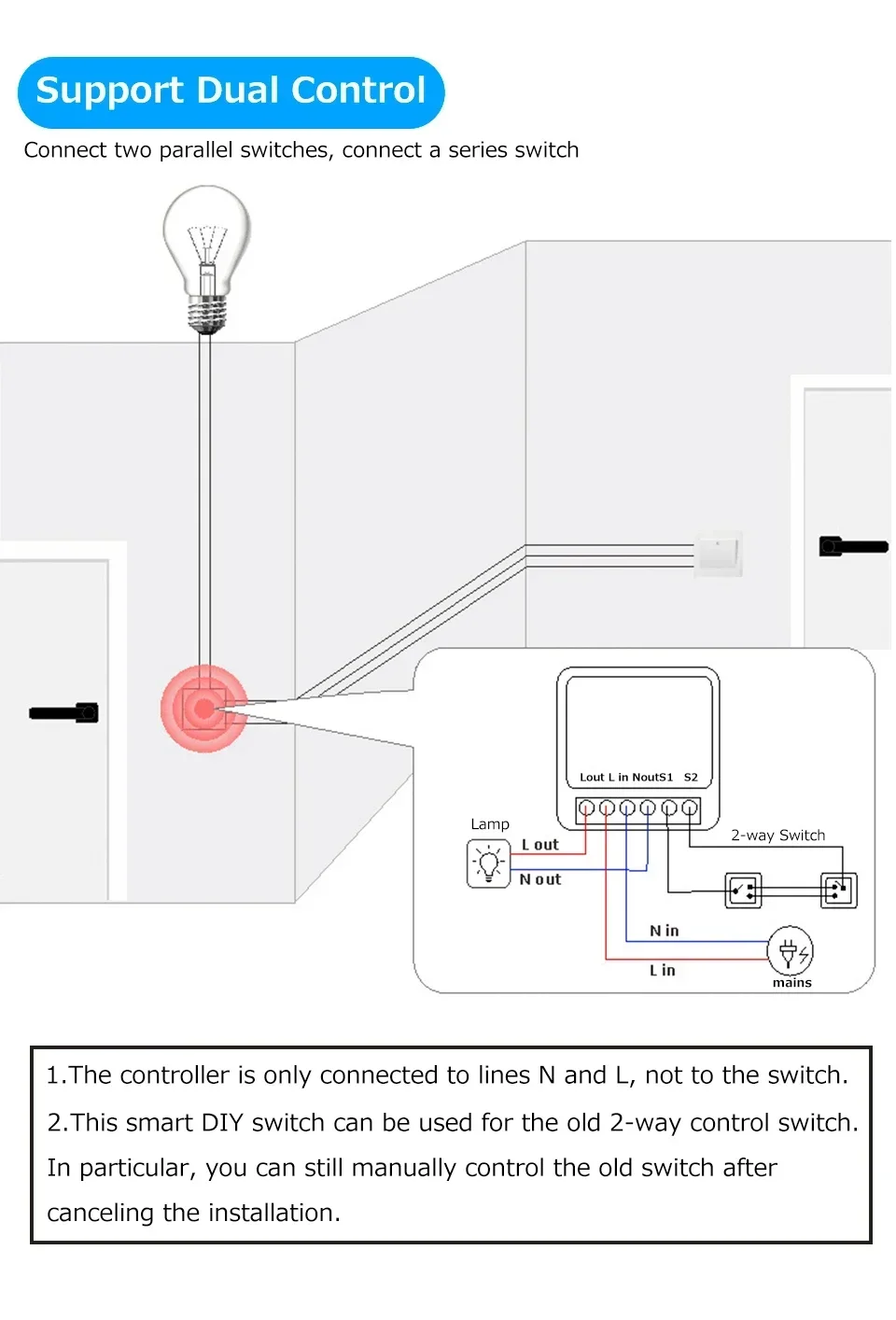 Description Picture 5 of itemZigBee WiFi Tuya Smart Switch 2 Way Control 16A Mini Breaker Relay Smart Life APP Voice Control With Alexa Google Home 220V 110V