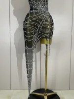 STOCK Sparkly Diamond Sexy Mesh Asymmetric Bodycon Mini Dress Women Nightclub Bar Party Show Gogo Dancer Clothing Stage Costume - Image 6