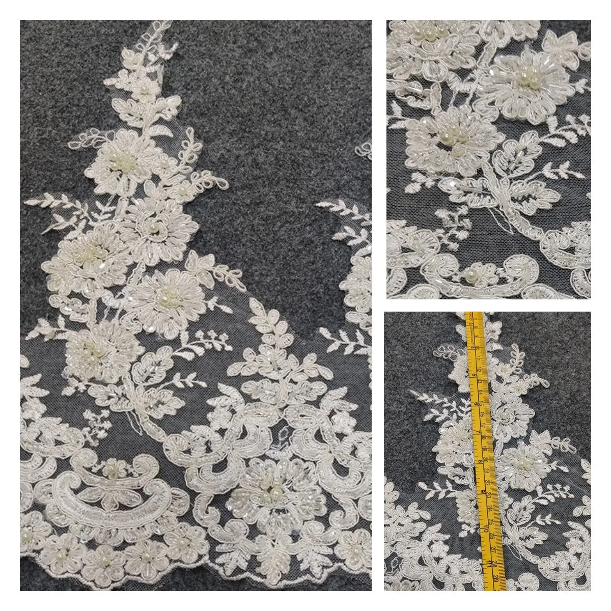 

Delicate Floral Beaded Lace Embroidered LaceTrim Boarder For Wedding Dresses
