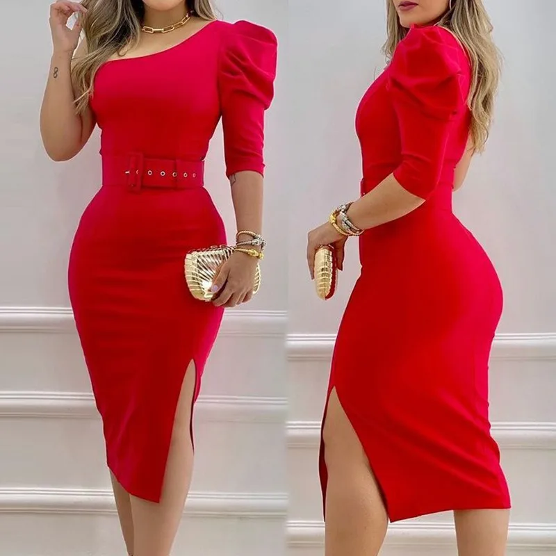 2024 Autumn Winter New Women's Clothing Solid Color One Shoulder Split ...