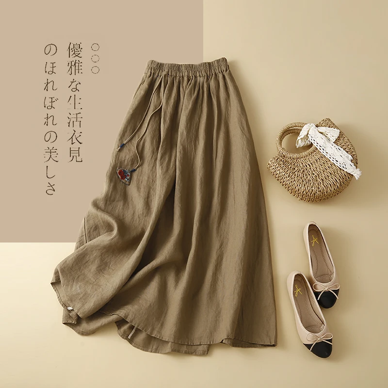 コットンとリネンのスカート-女性用ロングスカート,伸縮性のある