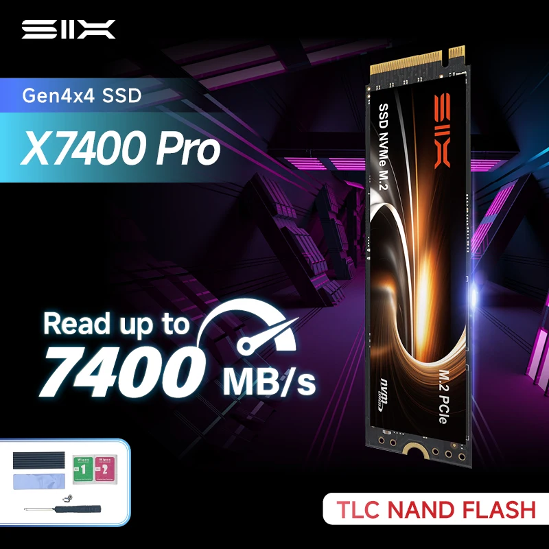 SIX 2TB PCIe Gen4x4 M.2 SSD, NVMe 2.0, TLC 3D, עד 7400MB/s קריאה, 1000K IOPS, 1200TBW, אחסון פנימי מהיר במיוחד
